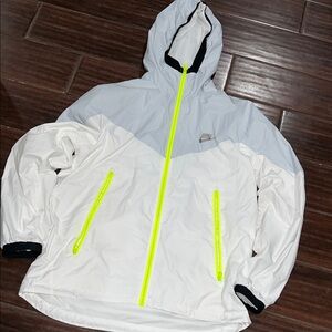 Nike White and Neon Yellow Windbreaker Jacket